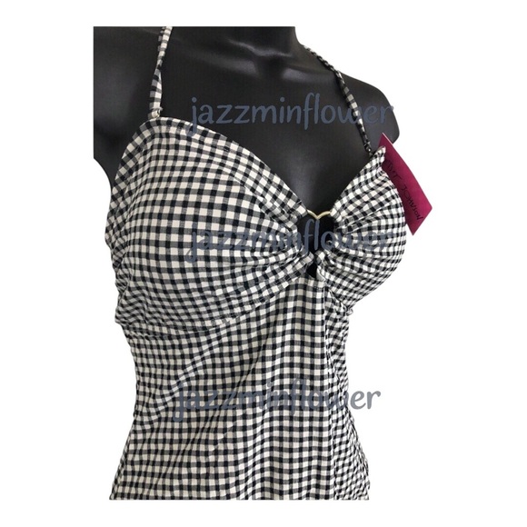 Betsey Johnson white black classic gingham print halter swimsuit size XL new - Picture 11 of 13